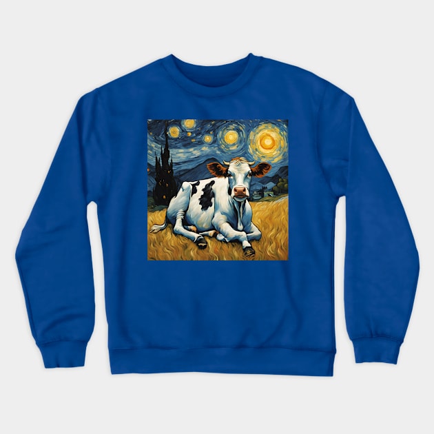 A Cow in the Starry Night Crewneck Sweatshirt by Angelandspot